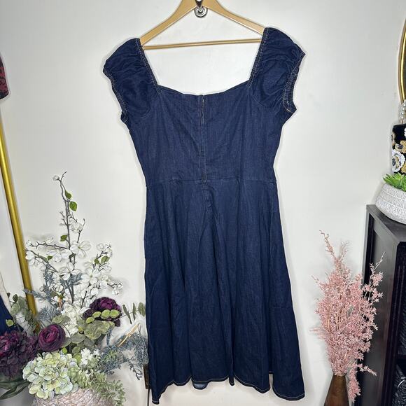 COLLECTIF Dolores Denim Doll Swing Midi Dress Dark Wash Sz 4XL UK 22 {3U8} - Picture 3 of 5